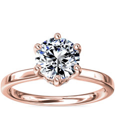 Six-Claw Solitaire Plus Hidden Halo Diamond Engagement Ring in 14K Rose Gold